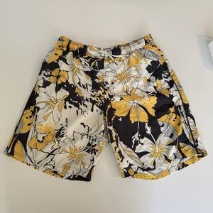 Vintage Nike‎ Swim Trunks Large Grey Tag Yellow Aloha Floral Board Shorts Hawaii